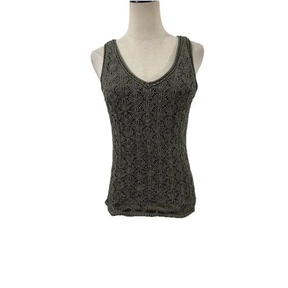 White House Black Market Olive Green Crochet Tank Top Sz M Boho Basic Layer - Picture 1 of 8